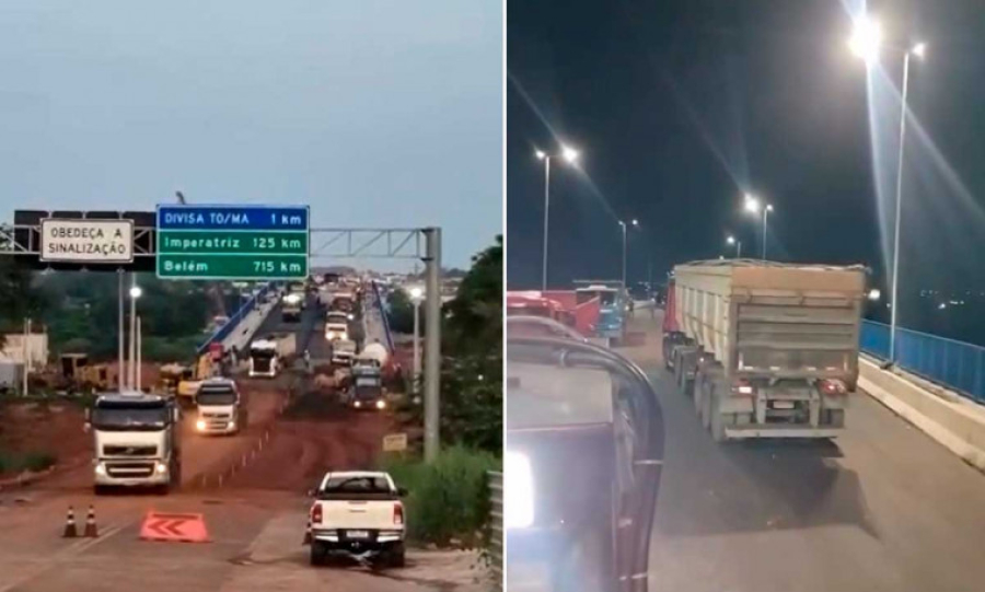 Primeiros caminhões cruzam nova ponte sobre o Rio Tocantins durante testes finais na BR-226